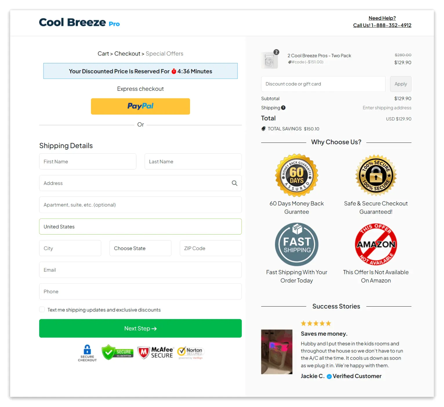 Cool Breeze Pro Secure Checkout Page